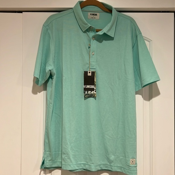 Linksoul Mens Aloe Golf Dry Tek Cotton Blend Four Button Logo Polo Shirt Top‎ L - Picture 1 of 4